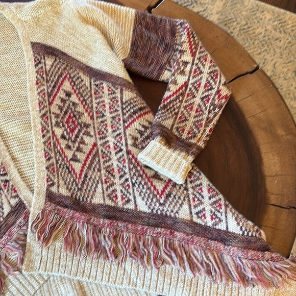 Lucky Brand Open Front Aztec Cardigan with fringe/ Size medium - Picture 5 of 8